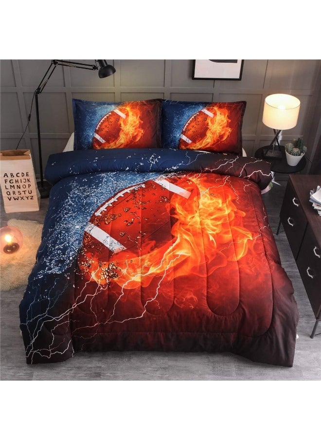 NTBED Football Comforter Sets Twin for Boys Teens, 3-Pieces Sports Bedding Comforter, Rugby Reversible Printed Quilt Set with 2 Matching Pillow Shams
