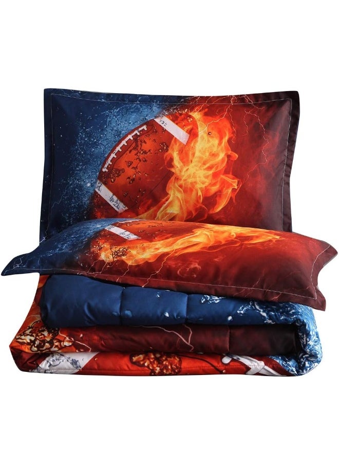 NTBED Football Comforter Sets Twin for Boys Teens, 3-Pieces Sports Bedding Comforter, Rugby Reversible Printed Quilt Set with 2 Matching Pillow Shams