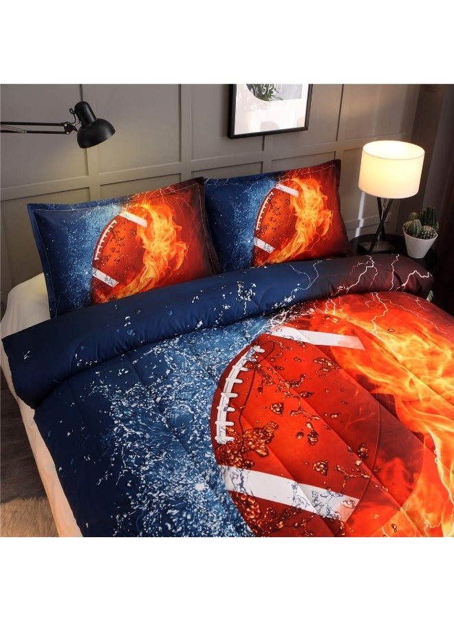 NTBED Football Comforter Sets Twin for Boys Teens, 3-Pieces Sports Bedding Comforter, Rugby Reversible Printed Quilt Set with 2 Matching Pillow Shams