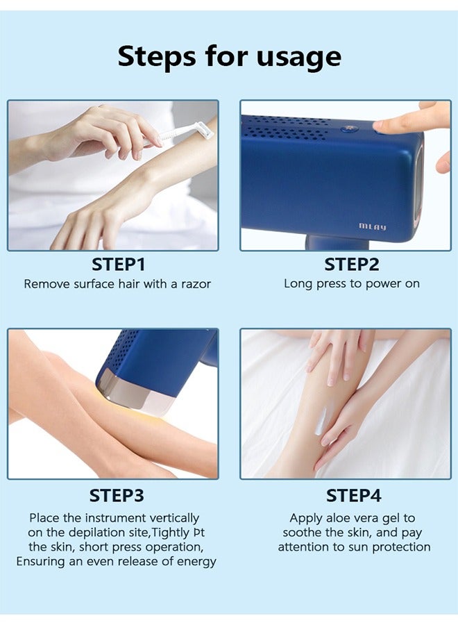 Updated T14 IPL Laser Painless Hair Removal Device With HR AC SR Lamp 3℃ Cold Compress/5-Levels/500000 Pulses Free Gift T14 Hair Removal Device (1*HR+1*BJN) Dark Blue
