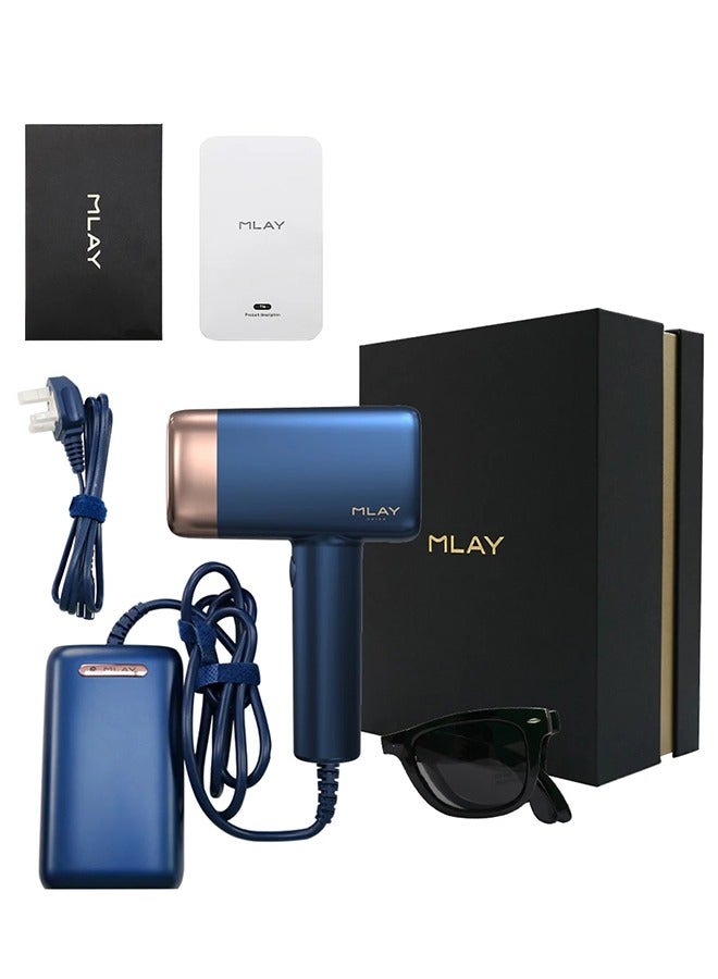 Updated T14 IPL Laser Painless Hair Removal Device With HR AC SR Lamp 3℃ Cold Compress/5-Levels/500000 Pulses Free Gift T14 Hair Removal Device (1*HR+1*BJN) Dark Blue
