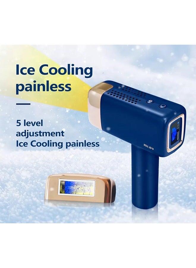 Updated T14 IPL Laser Painless Hair Removal Device With HR AC SR Lamp 3℃ Cold Compress/5-Levels/500000 Pulses Free Gift T14 Hair Removal Device (1*HR+1*BJN) Dark Blue