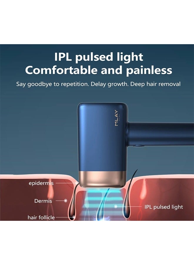 Updated T14 IPL Laser Painless Hair Removal Device With HR AC SR Lamp 3℃ Cold Compress/5-Levels/500000 Pulses Free Gift T14 Hair Removal Device (1*HR+1*BJN) Dark Blue