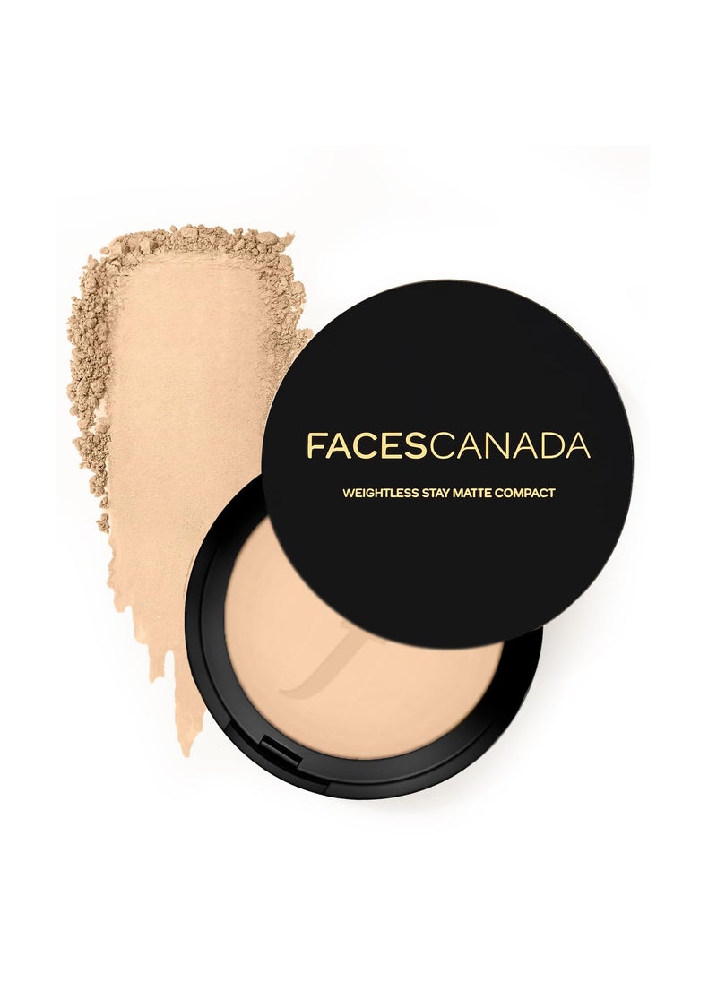 Weightless Matte Finish Compact Powder - Natural | Non Oily Pressed Powder | Easy Blendable & Lightweight | Sun Protection with Vitamin E | 0.32 Oz/9g