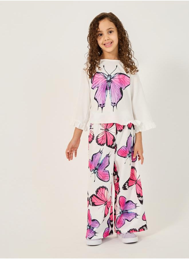 Butterfly Print Ruffled Top and Pants Set