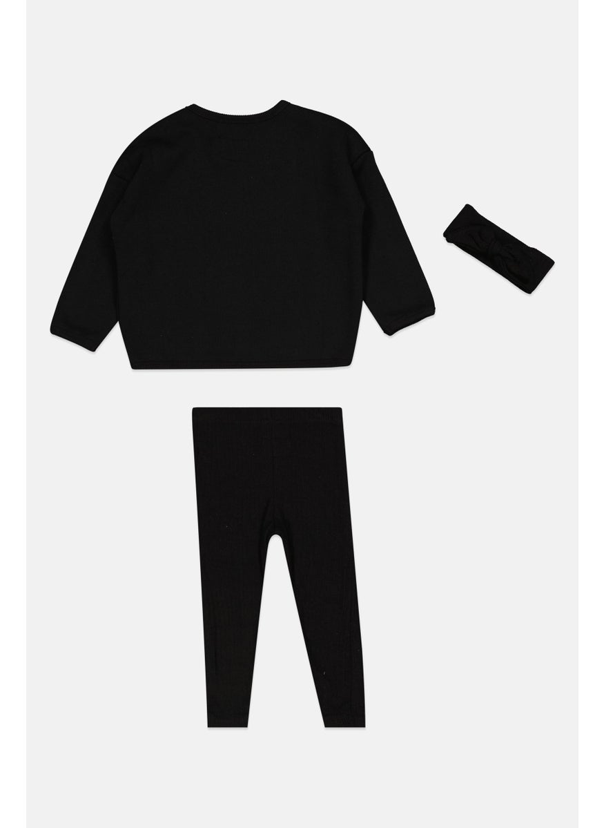 Toddlers Girl 3 Pcs Sweatshirt And Leggings Set, Black