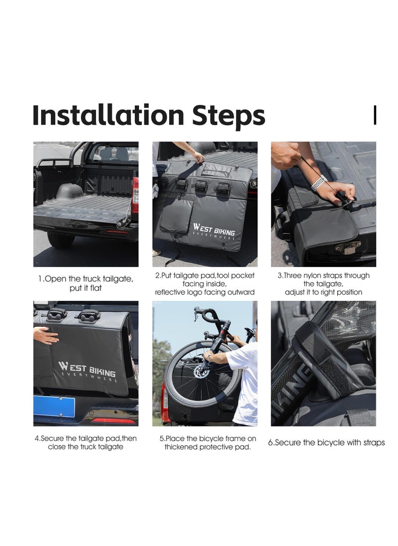 Bike Pads for Pickup Truck, Tailgate with Secure Bike Frame Straps, Tailgate Protection Pad for Bike and Truck, Tailgate Protection Cover for Mountain Bike on Most Full-Size Trucks