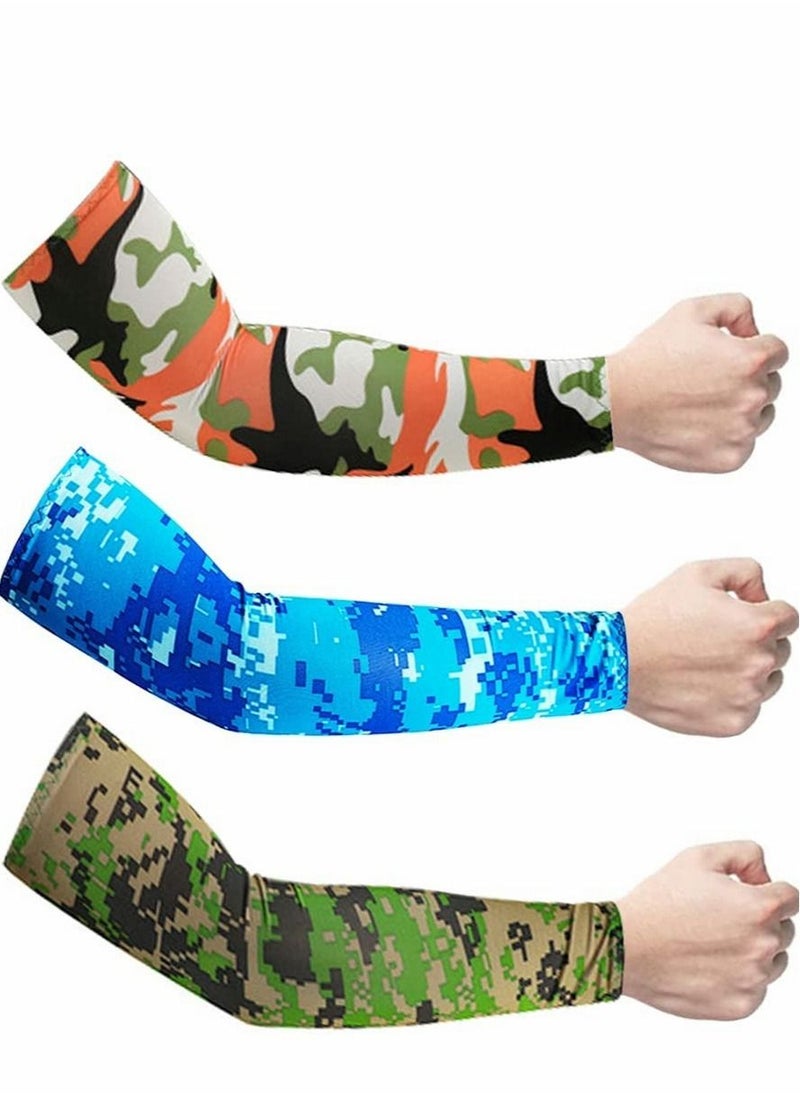Sun UV Protection Cooling Arm Sleeves,  UPF 50 Compression Long Arm Cover, Arm Sun Sleeves Compression UV Protection Cooling, Cycling, Driving, Golf, Running for Men & Women - 3 Pairs