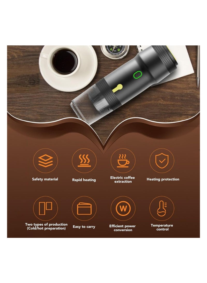 3-in-1 Electric Espresso Machine Portable - 20Bar Capsules Ground Coffee Extraction, Fast Heating Electric Coffee Machine with USB & Vehicle Charger for Travel