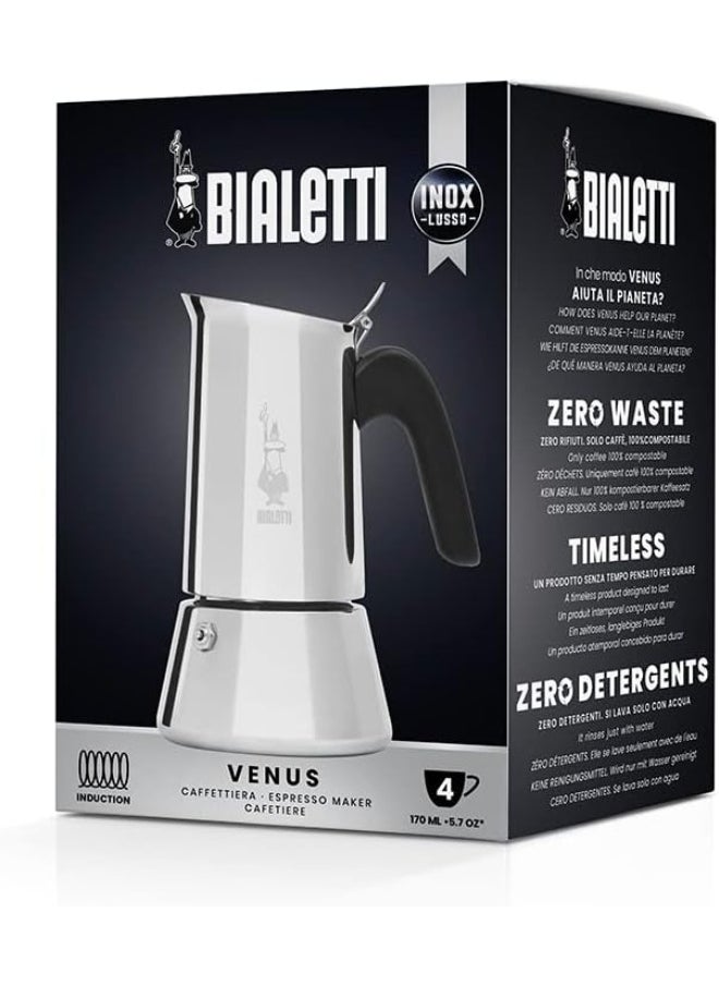 Bialetti - New Venus Induction, Stovetop Coffee Maker, Suitable for all Types of Hobs, Stainless Steel, Silver, 4 Cups (5.7 Oz)