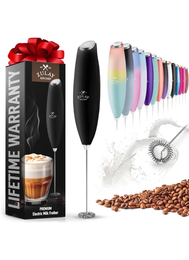 Zulay Kitchen Milk Frother Wand Drink Mixer - Durable, Proprietary Z Motor Max - Handheld Frother Electric Whisk, Milk Foamer, Mini Blender and Electric Mixer Coffee Frother for Matcha - Black