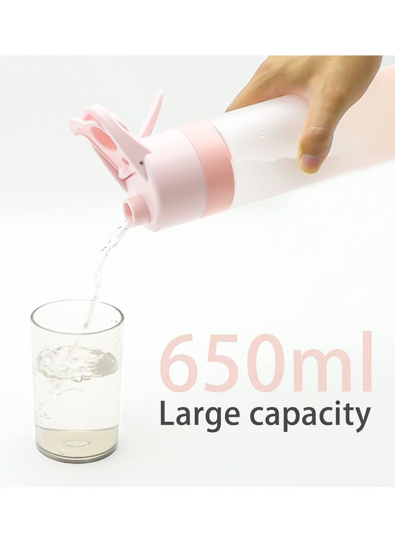 22oz/ 650ml Sports Water Bottle Reusable Fitness Water Jug Multifunctional Spray Water Cup with Mist Hydration