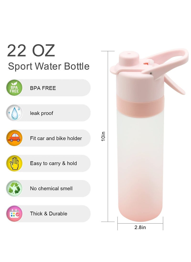 Mist Spray Water Bottle, 650ml Sports Water Bottle Reusable Fitness Water Jug Multifunctional Spray Water Cup with Mist Hydration (Pink)