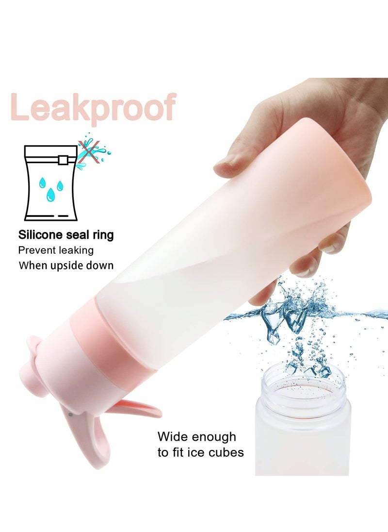 Mist Spray Water Bottle, 650ml Sports Water Bottle Reusable Fitness Water Jug Multifunctional Spray Water Cup with Mist Hydration (Pink)