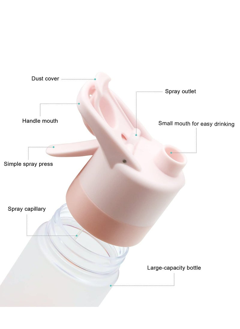 Mist Spray Water Bottle, 650ml Sports Water Bottle Reusable Fitness Water Jug Multifunctional Spray Water Cup with Mist Hydration (Pink)