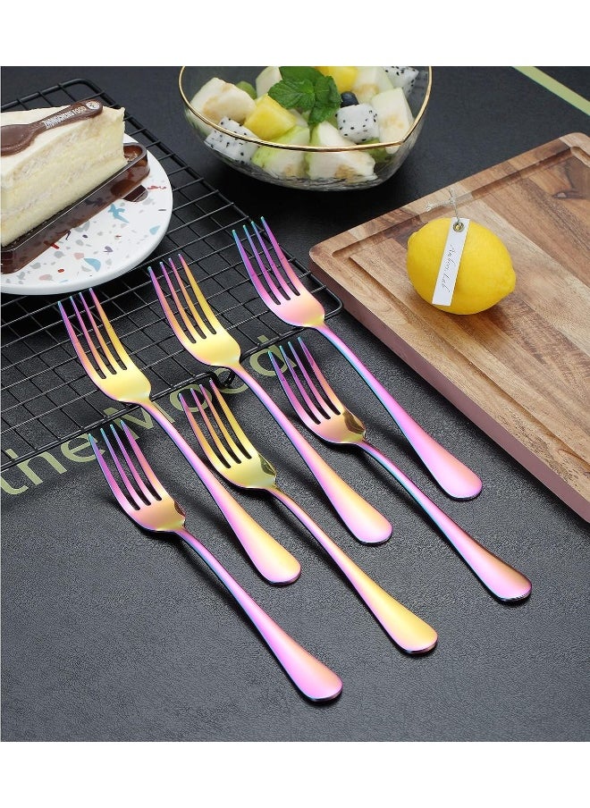 Kyraton Rainbow Dinner Fork 6 Pieces, Stainless Steel 8.17 Inch Forks Colorful Titanium Plating Silverware, Multi-Color Forks Set of 6