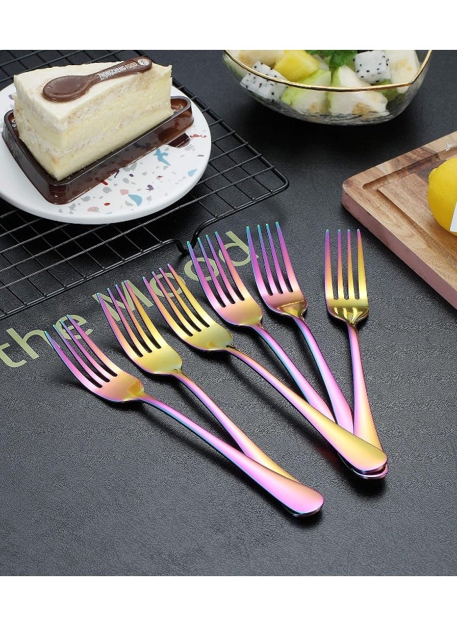 Kyraton Rainbow Dinner Fork 6 Pieces, Stainless Steel 8.17 Inch Forks Colorful Titanium Plating Silverware, Multi-Color Forks Set of 6
