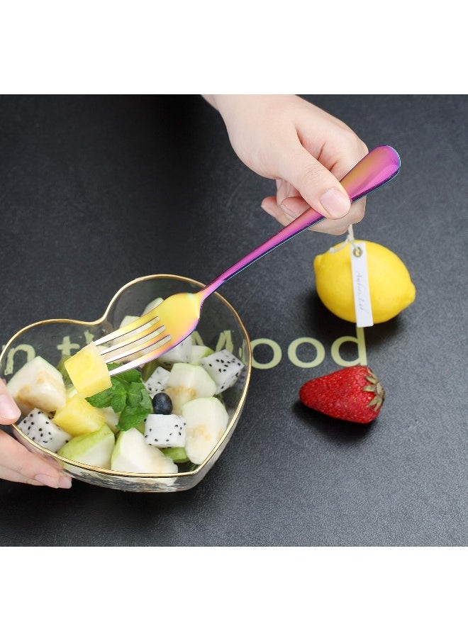 Kyraton Rainbow Dinner Fork 6 Pieces, Stainless Steel 8.17 Inch Forks Colorful Titanium Plating Silverware, Multi-Color Forks Set of 6