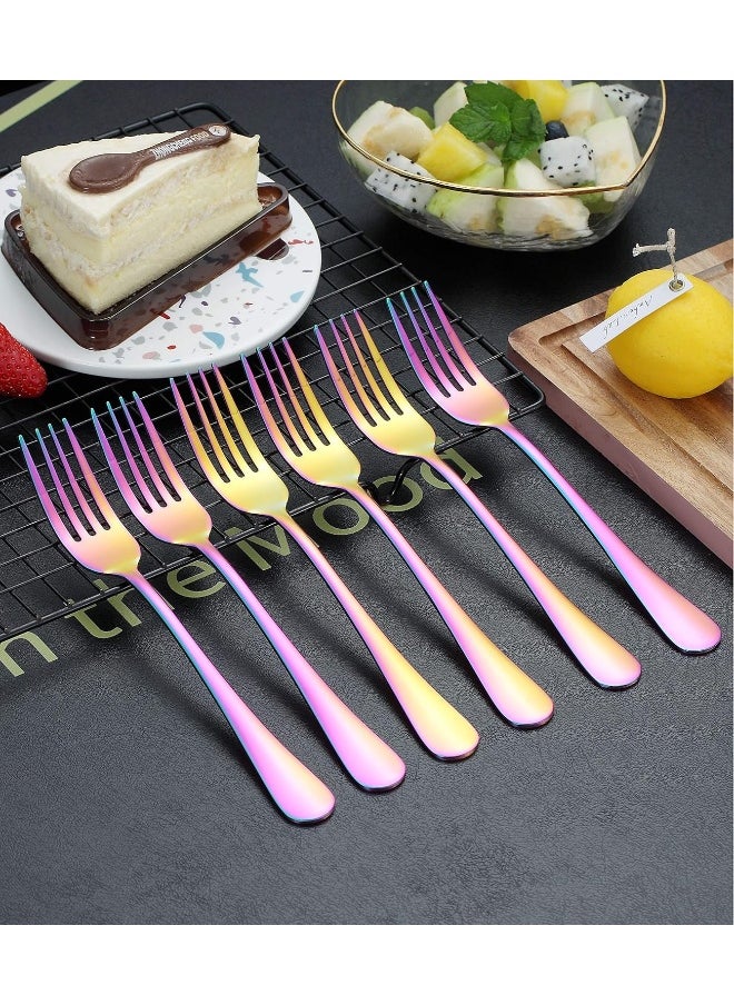 Kyraton Rainbow Dinner Fork 6 Pieces, Stainless Steel 8.17 Inch Forks Colorful Titanium Plating Silverware, Multi-Color Forks Set of 6