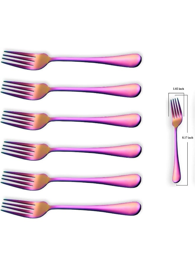 Kyraton Rainbow Dinner Fork 6 Pieces, Stainless Steel 8.17 Inch Forks Colorful Titanium Plating Silverware, Multi-Color Forks Set of 6