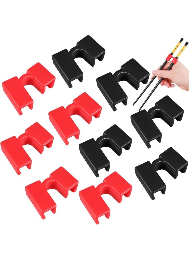 Patelai 10 Pieces Reusable Chopstick Helpers Training Chopsticks Hinges Connector Reusable Plastic Training Chopstick for Adults Kids Beginner Trainers, Red and Black