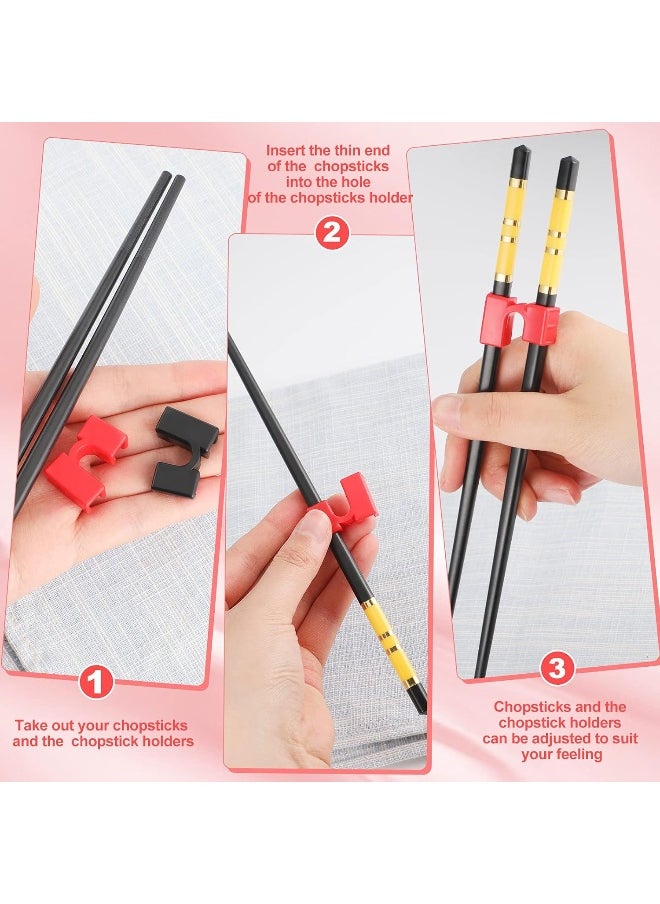 Patelai 10 Pieces Reusable Chopstick Helpers Training Chopsticks Hinges Connector Reusable Plastic Training Chopstick for Adults Kids Beginner Trainers, Red and Black