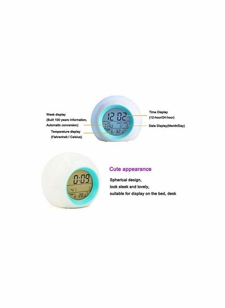 Kids LED Alarm Clock, Color Changing Night Light, Colorful Spherical Night Lamp