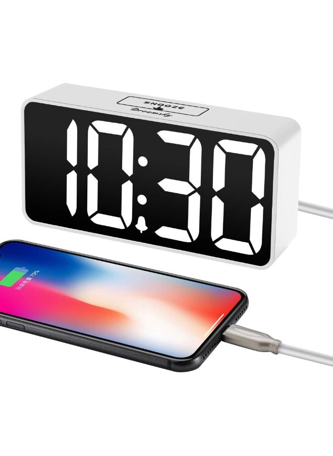 DreamSky Small Digital Alarm Clock for Bedroom, Large Big Numbers Display with Brightness Dimmer, Electric Bedside Desk Clock with USB Charging Port, Adjustable Alarm Volume, 12/24Hr, Snooze