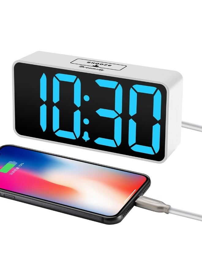 DreamSky Small Digital Alarm Clock for Bedroom, Large Big Numbers Display with Brightness Dimmer, Electric Bedside Desk Clock with USB Charging Port, Adjustable Alarm Volume, 12/24Hr, Snooze