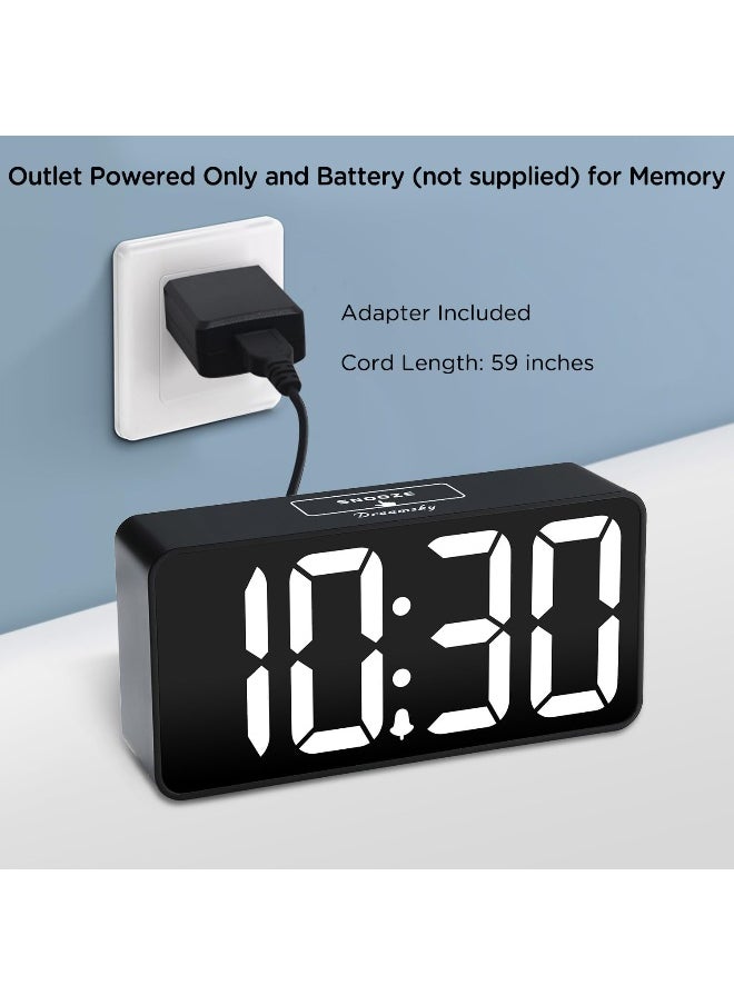 DreamSky Compact Digital Alarm Clock with USB Port for Charging, Adjustable Brightness Dimmer, Bold Digit Display,12/24Hr, Snooze (White)