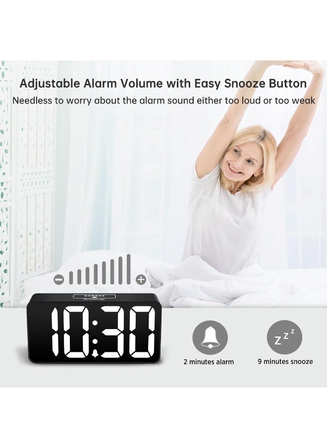 DreamSky Compact Digital Alarm Clock with USB Port for Charging, Adjustable Brightness Dimmer, Bold Digit Display,12/24Hr, Snooze (White)