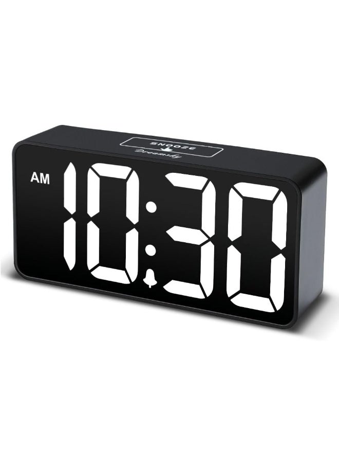 DreamSky Compact Digital Alarm Clock with USB Port for Charging, Adjustable Brightness Dimmer, Bold Digit Display,12/24Hr, Snooze (White)