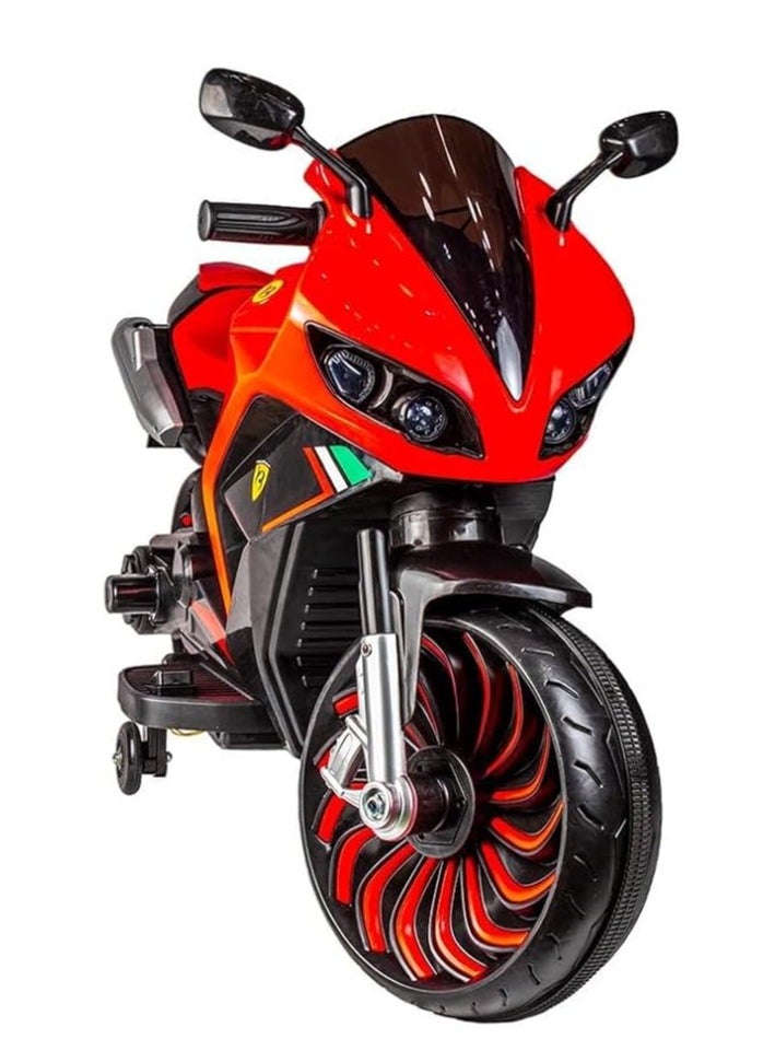 Kids Electric Ride-On Motorcycle, 12V Battery Powered, RED and Black, with LED Wheels (RED)