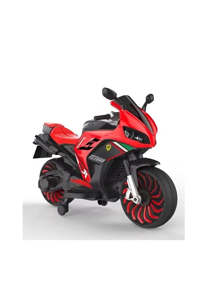Kids Electric Ride-On Motorcycle, 12V Battery Powered, RED and Black, with LED Wheels (RED)