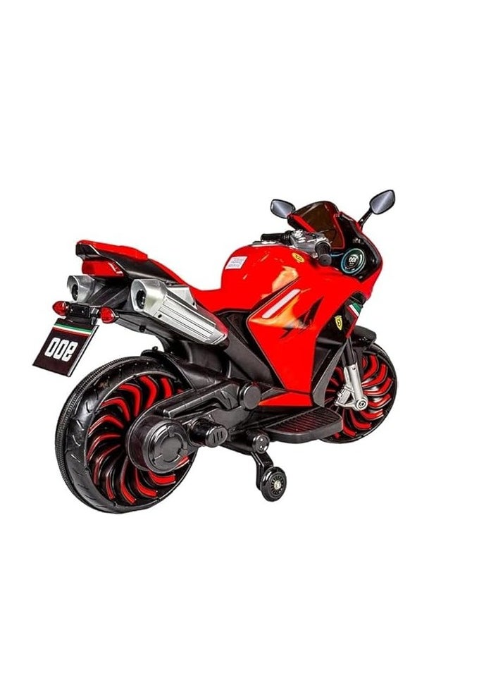 Kids Electric Ride-On Motorcycle, 12V Battery Powered, RED and Black, with LED Wheels (RED)