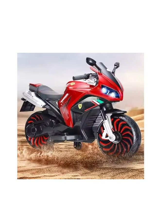 Kids Electric Ride-On Motorcycle, 12V Battery Powered, RED and Black, with LED Wheels (RED)