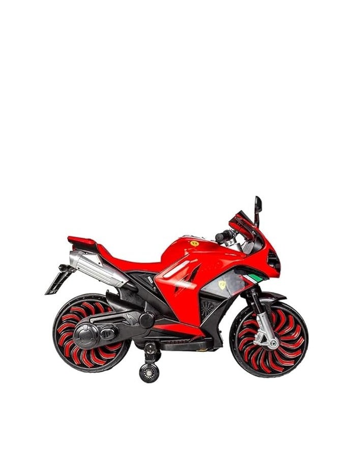 Kids Electric Ride-On Motorcycle, 12V Battery Powered, RED and Black, with LED Wheels (RED)