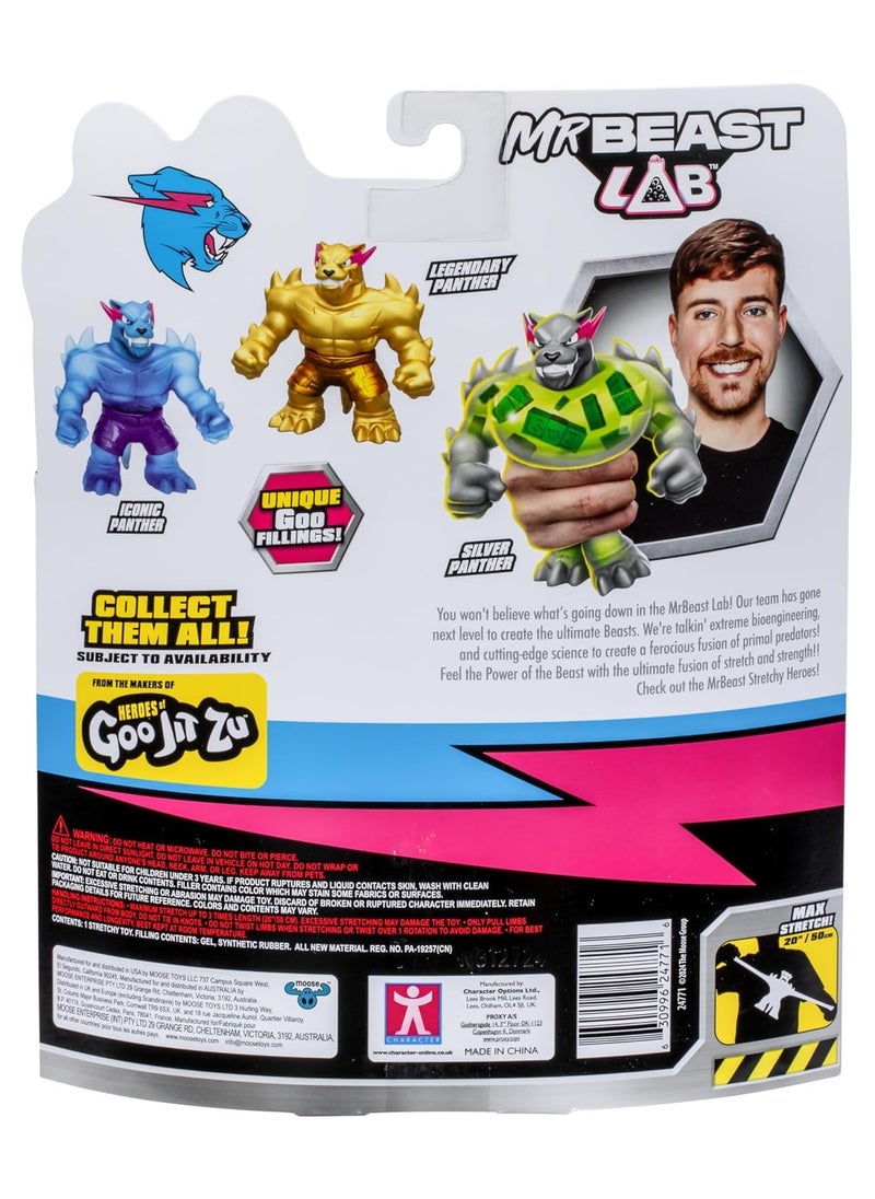 MrBeast Lab W2 Stretchy Hero Silver Panther | Ultra-Stretch Action Figure for Epic Battles & Collectible Play