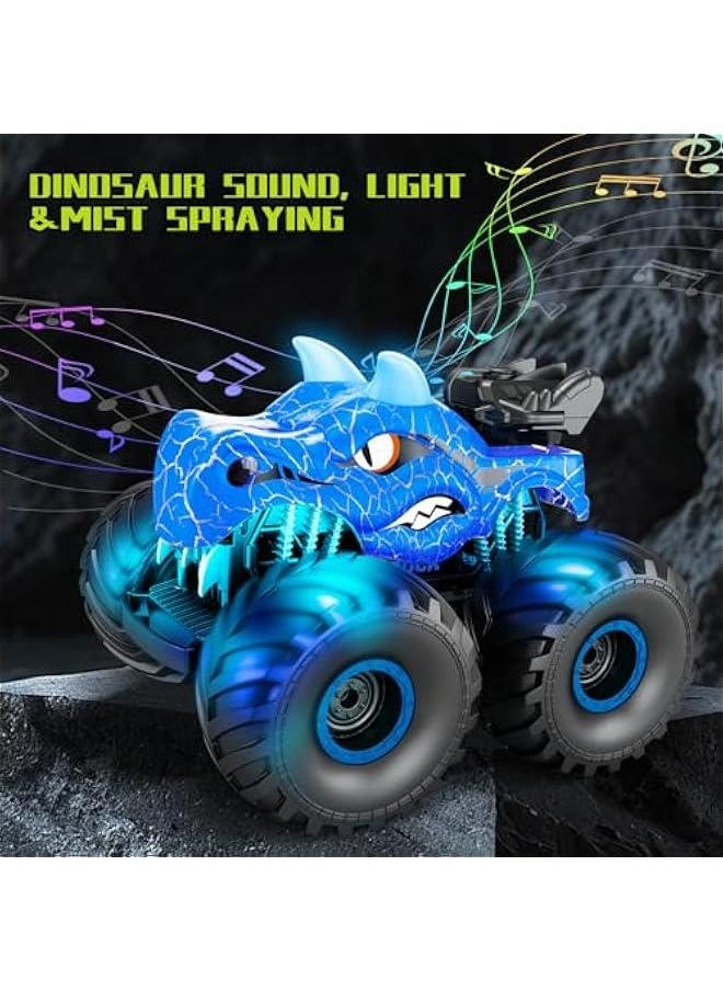 Dinosaur Remote Control Car,2.4 GHz RC 4WD Monster Trucks for Boys Girls with Light,Sound&Spray,2 Batteries,Dinosaur Toys for Kids 3-5-7, Stocking Stuffers Gifts for Boys Girls