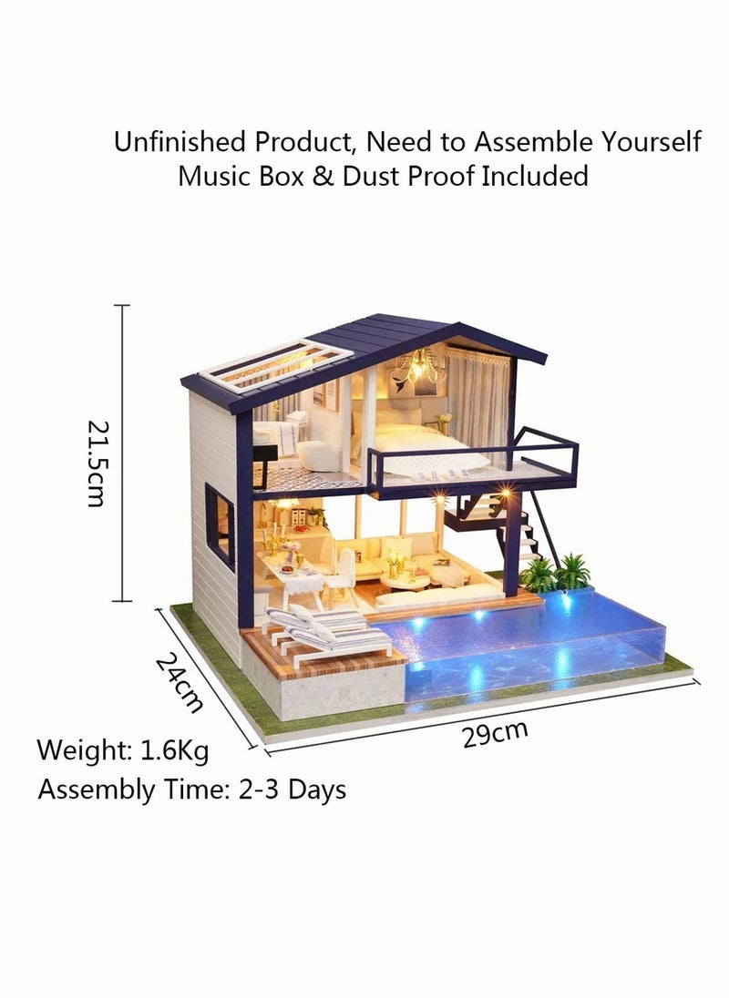 DIY Miniature Dollhouse Kit, Time Apartment DIY Dollhouse Kit with Wooden Furniture Light Gift House Toy, Dollhouse Building Kit Playset with Dust Protection Cover, Idea Gift, 1 Set