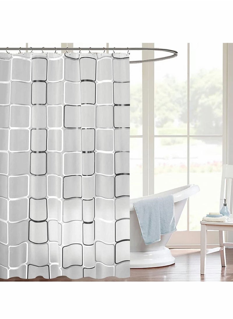 Bathroom Shower Curtain, Black and White Plaid Plastic Shower Curtain for Bathroom Decor, Waterproof Transparent Shower Curtain Hook Set, Modern Bathroom Curtain 71