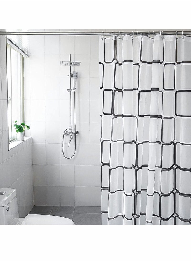 Bathroom Shower Curtain, Black and White Plaid Plastic Shower Curtain for Bathroom Decor, Waterproof Transparent Shower Curtain Hook Set, Modern Bathroom Curtain 71
