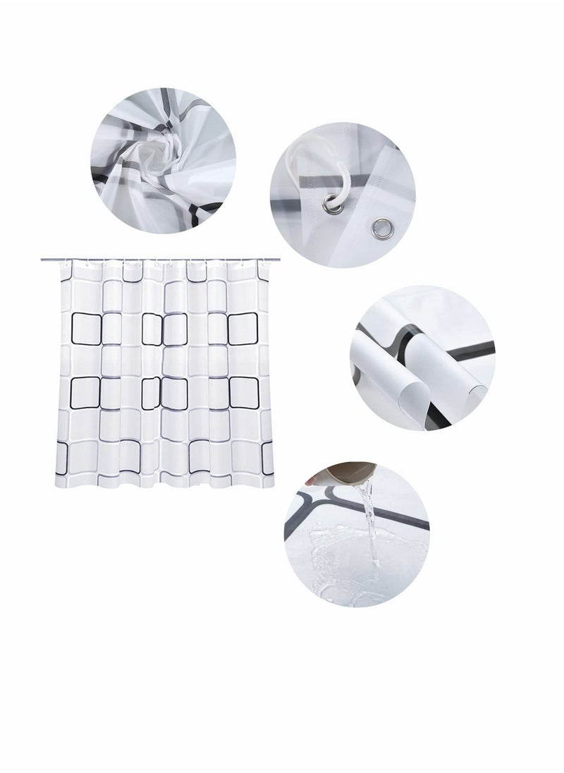 Bathroom Shower Curtain, Black and White Plaid Plastic Shower Curtain for Bathroom Decor, Waterproof Transparent Shower Curtain Hook Set, Modern Bathroom Curtain 71