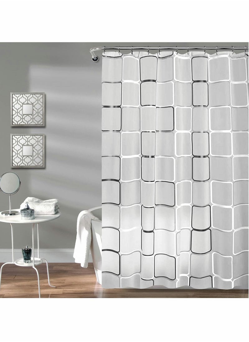 Bathroom Shower Curtain, Black and White Plaid Plastic Shower Curtain for Bathroom Decor, Waterproof Transparent Shower Curtain Hook Set, Modern Bathroom Curtain 71