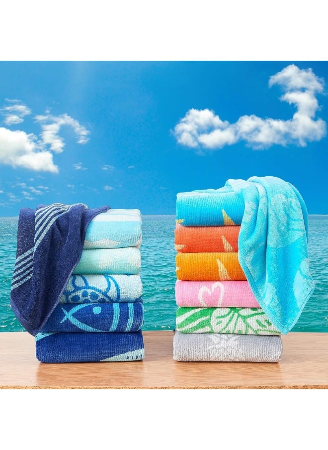 Great Bay Home Towel, Large Beach Cotton Towel Set of 2, for Adults and Kids and Pool Towels, Lightweight Quick Dry Beach Towel Pack, Starfish - Blue/Yellow