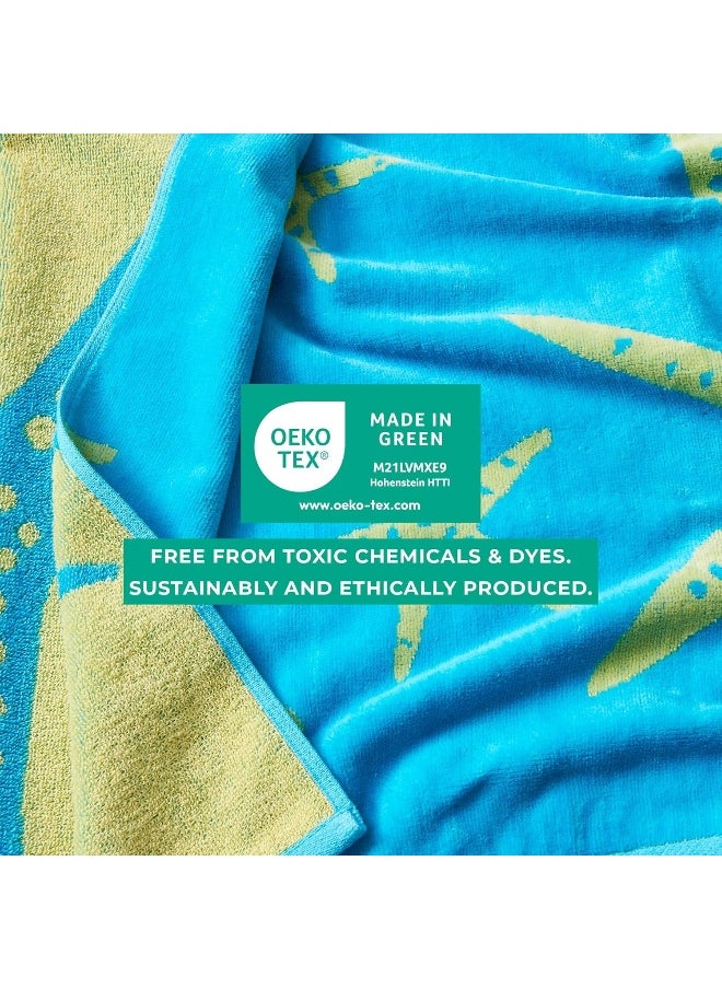 Great Bay Home Towel, Large Beach Cotton Towel Set of 2, for Adults and Kids and Pool Towels, Lightweight Quick Dry Beach Towel Pack, Starfish - Blue/Yellow