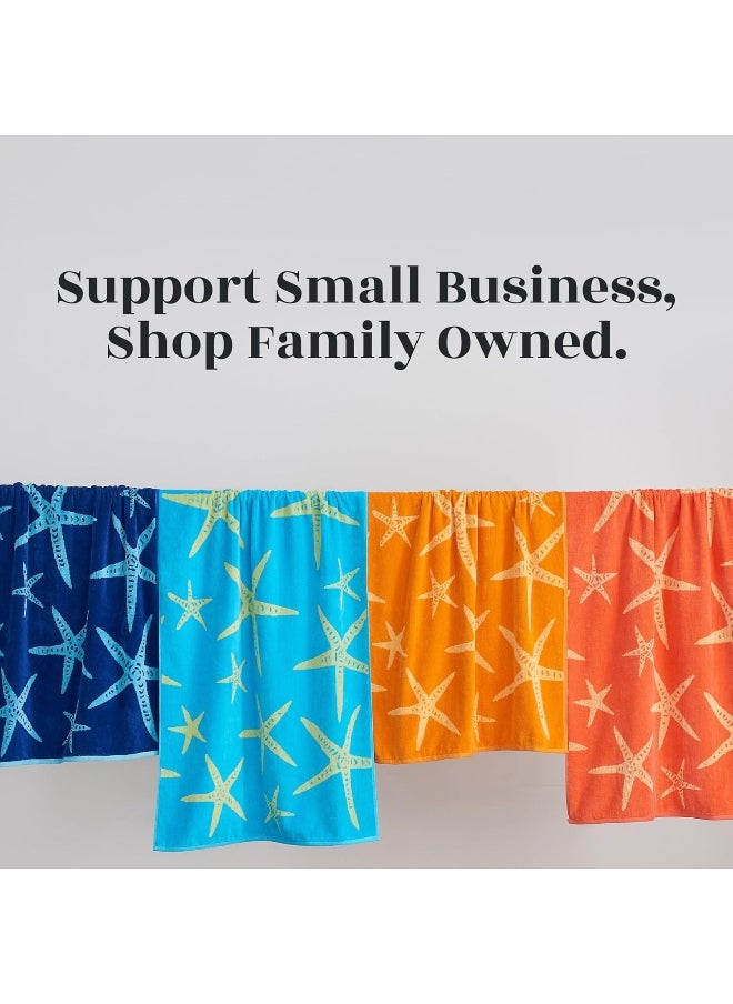 Great Bay Home Towel, Large Beach Cotton Towel Set of 2, for Adults and Kids and Pool Towels, Lightweight Quick Dry Beach Towel Pack, Starfish - Blue/Yellow