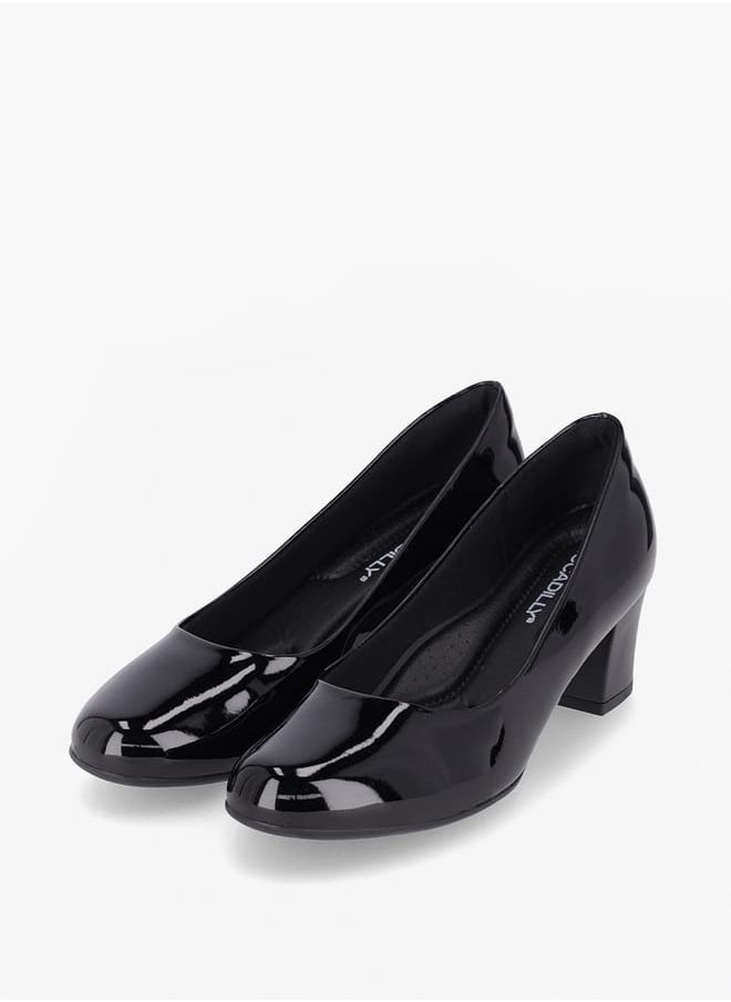 Women Round Toe Slip-On Shoes with Block Heels