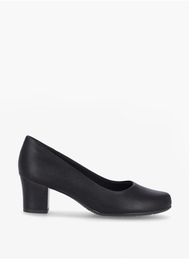 Women Round Toe Slip-On Pumps with Block Heels