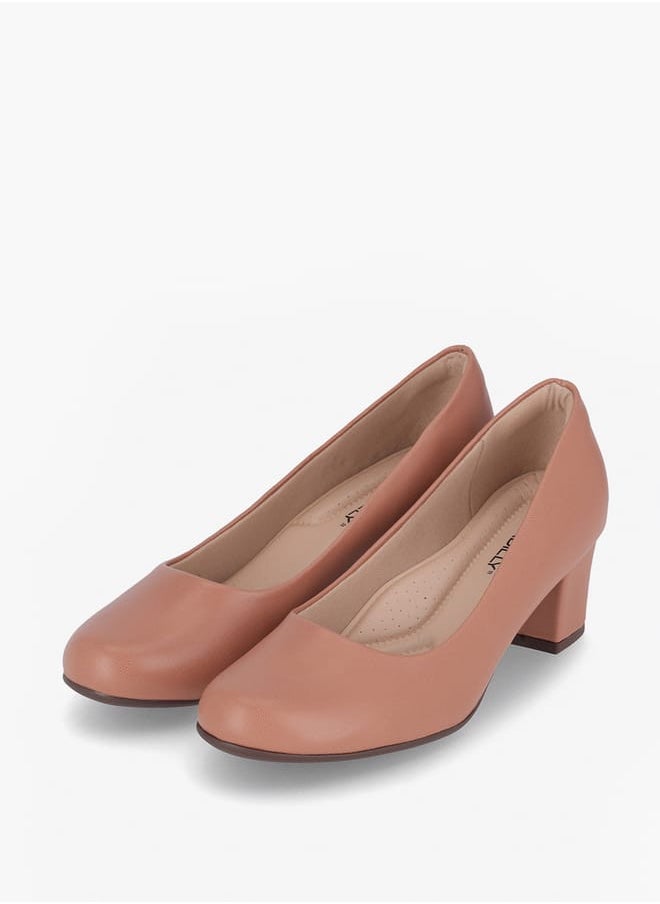Women Round Toe Slip-On Shoes with Block Heels